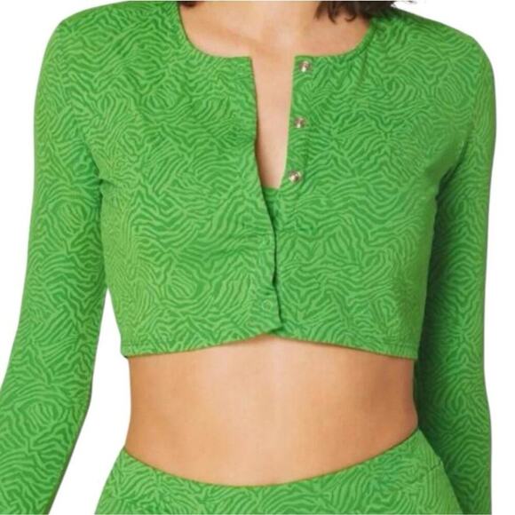 Andie Swim Crop Jacket Womens Medium Green Jacquard Zebra Lightweight Snap Front - Picture 2 of 8